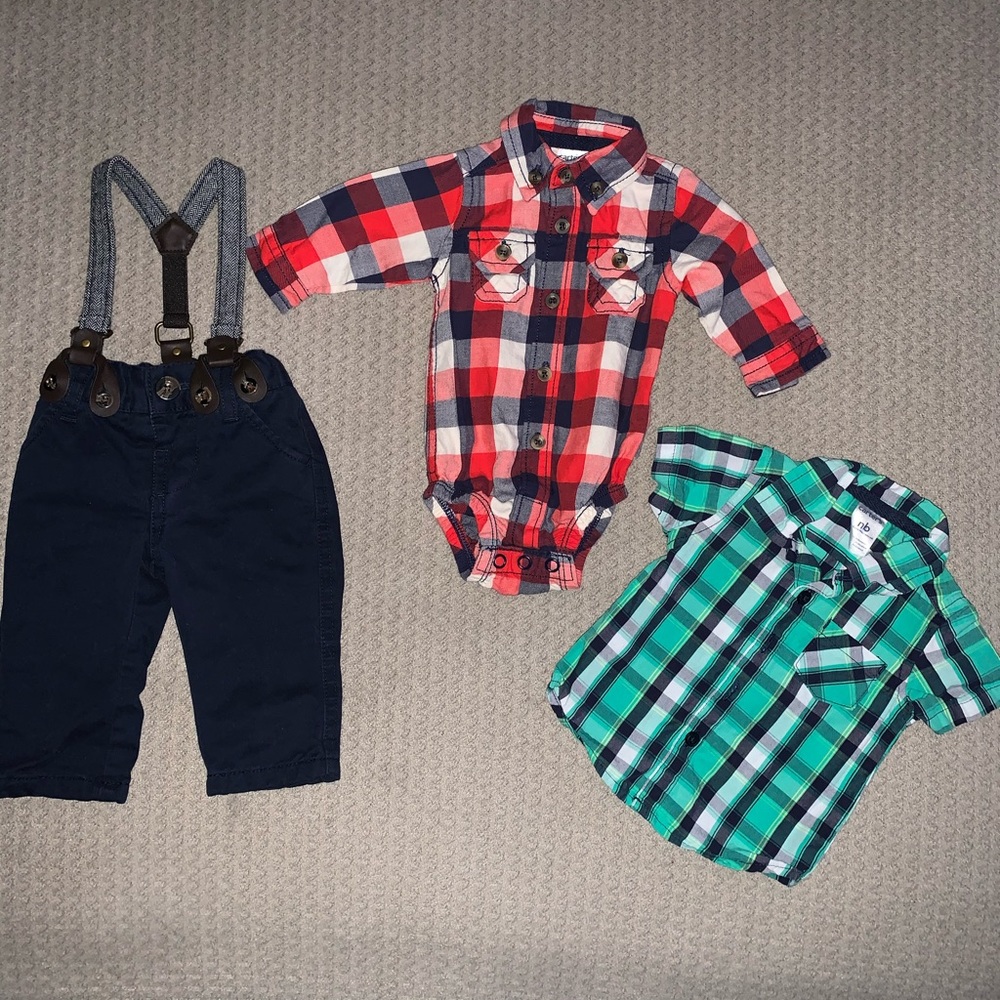 Newborn Button up & pants with suspenders